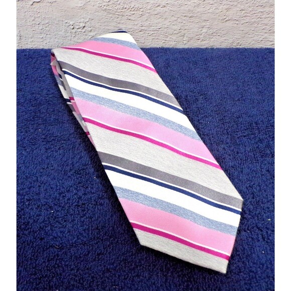 Pronto Uomo Other - Pronto Uomo 100% Silk Gray Blue Diagonal Stripes Men's X- Long Business Necktie